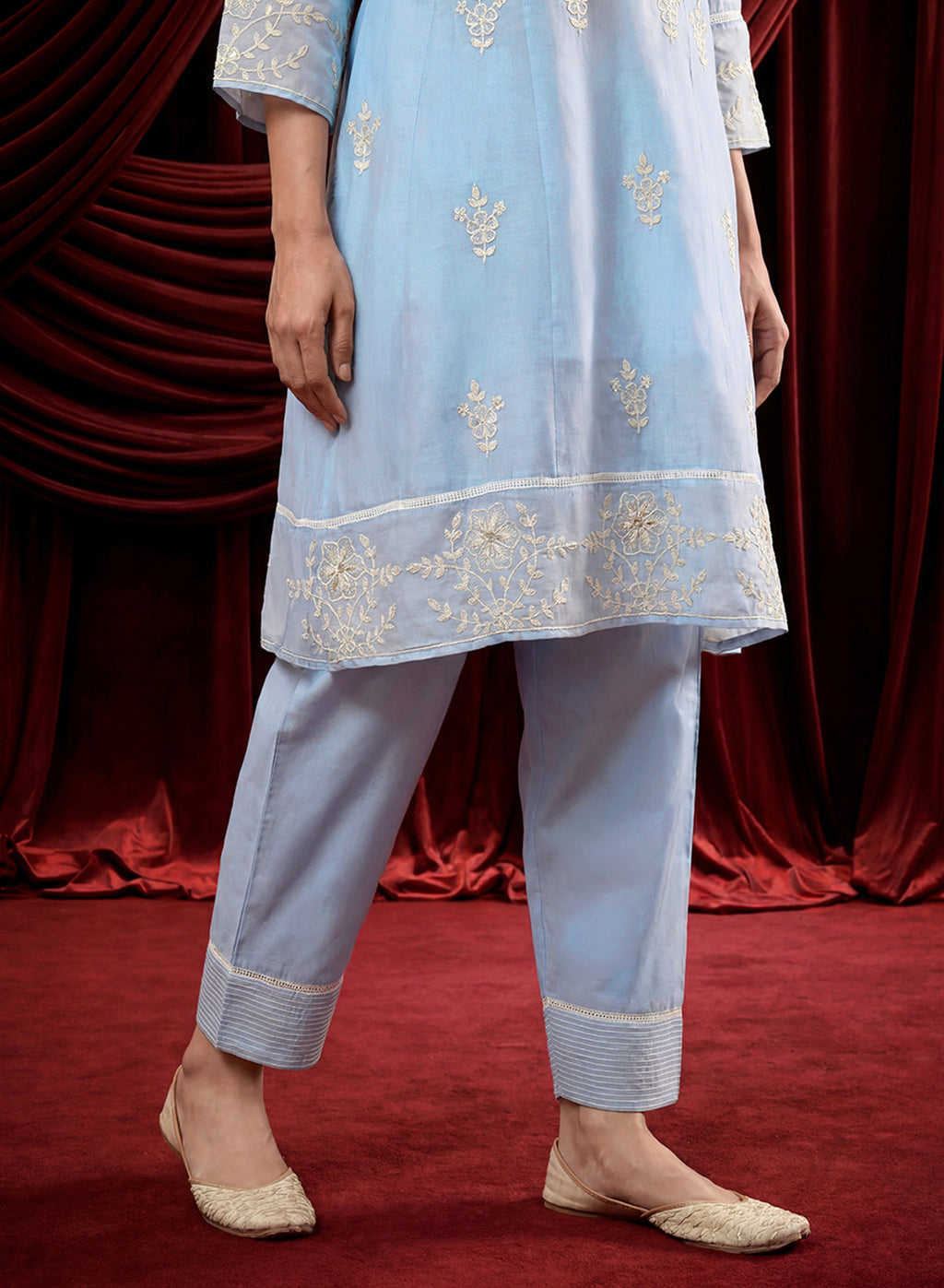 Spa Embroidered Chanderi A-Line Suit Set