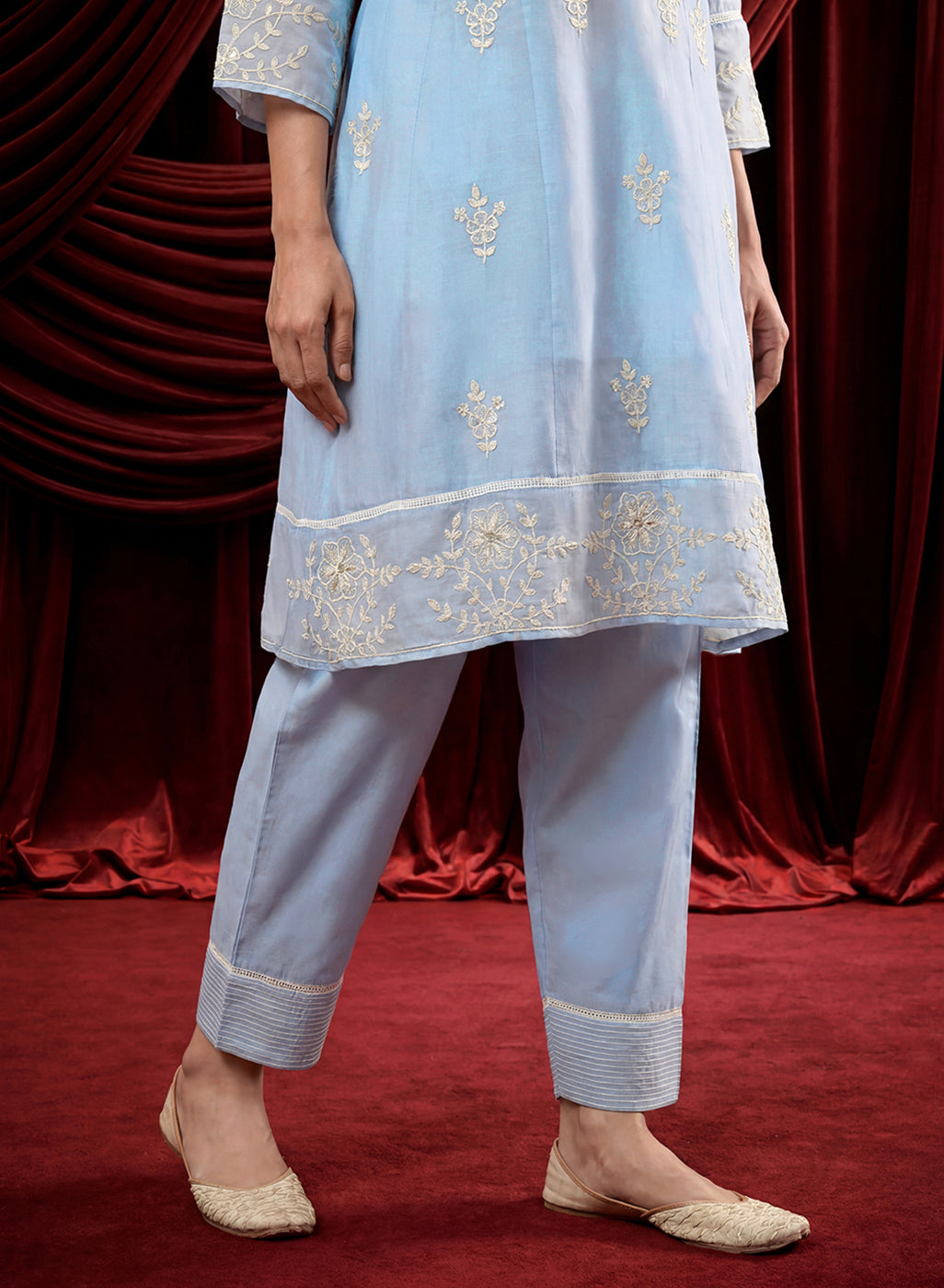 Spa Embroidered Chanderi A-Line Suit Set