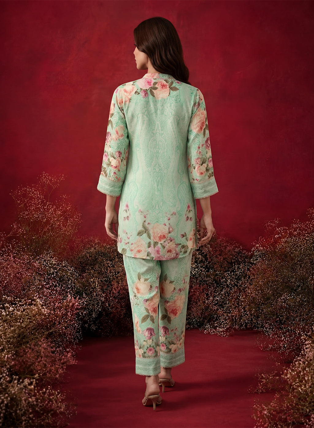 Mint  Green Printed Shantoon Regular Co-ord Set