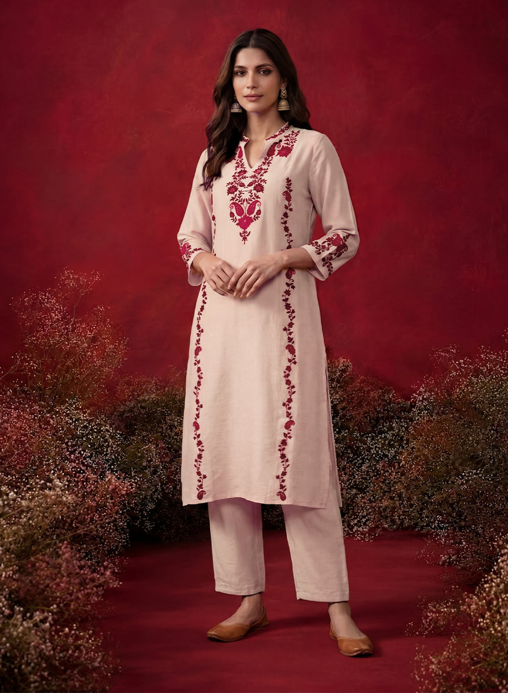 Ivory Embroidered Cotton Blend Everyday Kurta Set