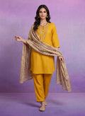 Yellow Embroidered Suit Set with Dupatta