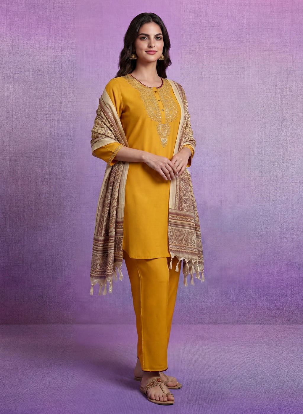 Yellow Embroidered Suit Set with Dupatta