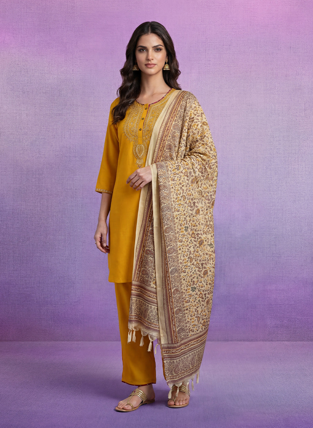 Yellow Embroidered Suit Set with Dupatta