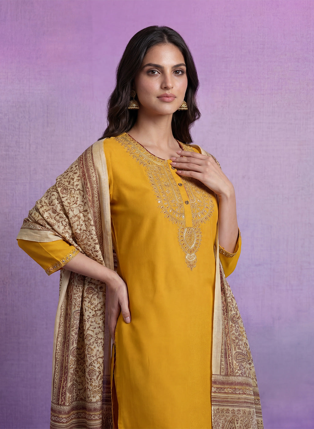 Yellow Embroidered Suit Set with Dupatta