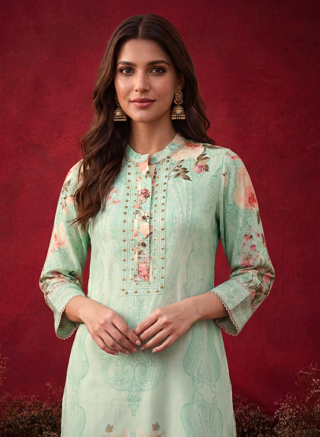 Mint  Green Printed Shantoon Regular Co-ord Set