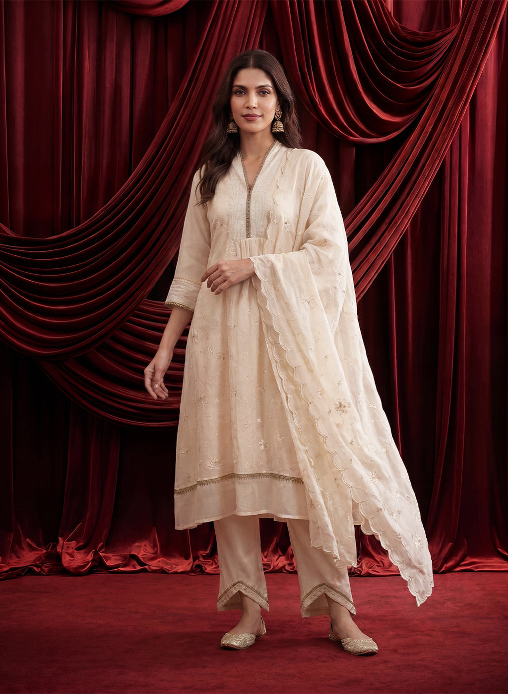 Ivory Embroidered Chanderi Suit Set