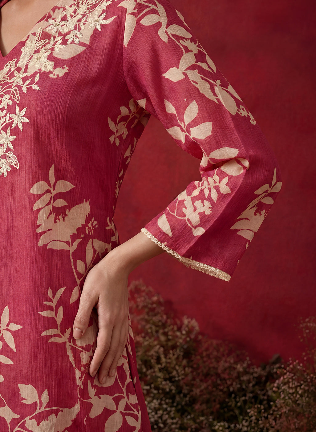 Fuchsia Printed Cotton Blend Relaxed Co-ord Set