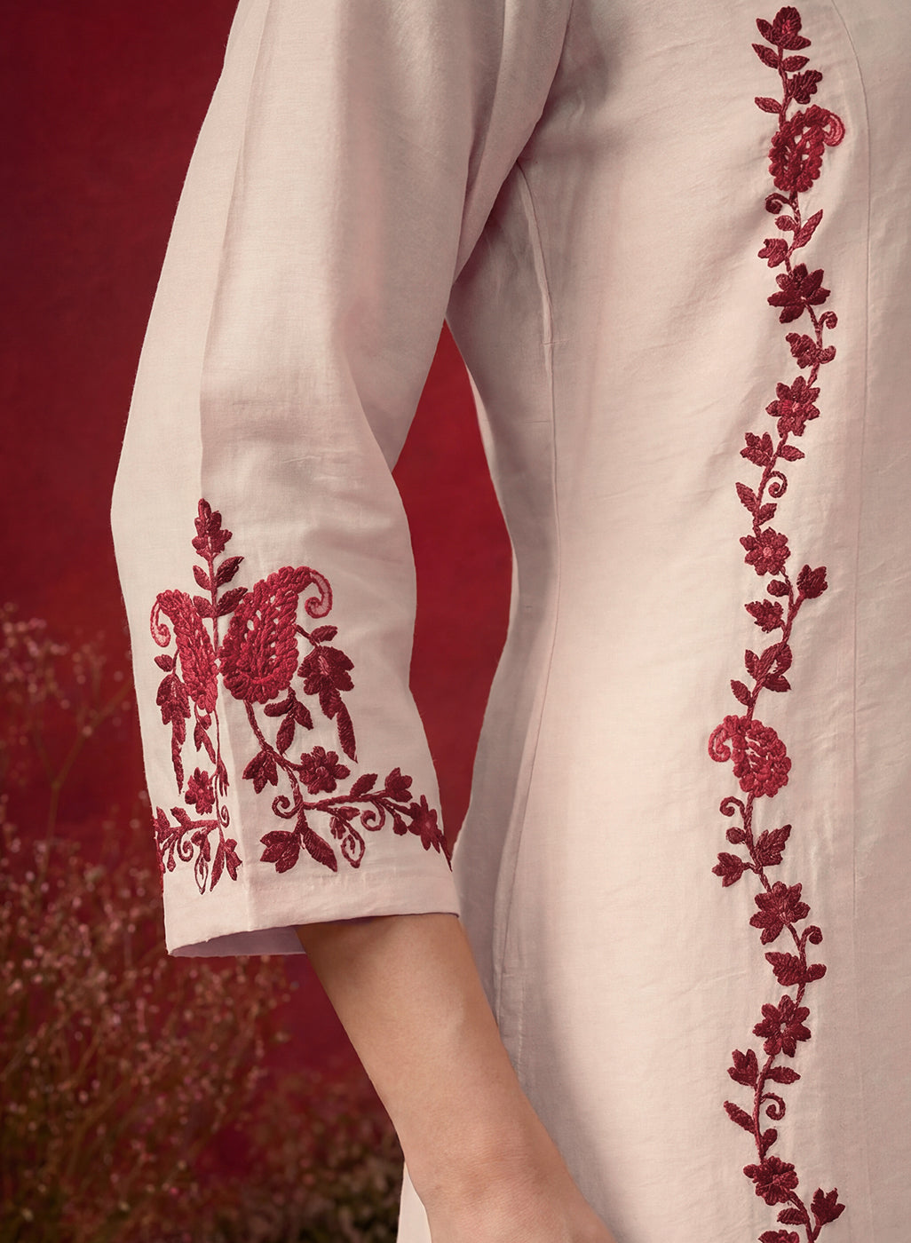 Ivory Embroidered Cotton Blend Everyday Kurta Set
