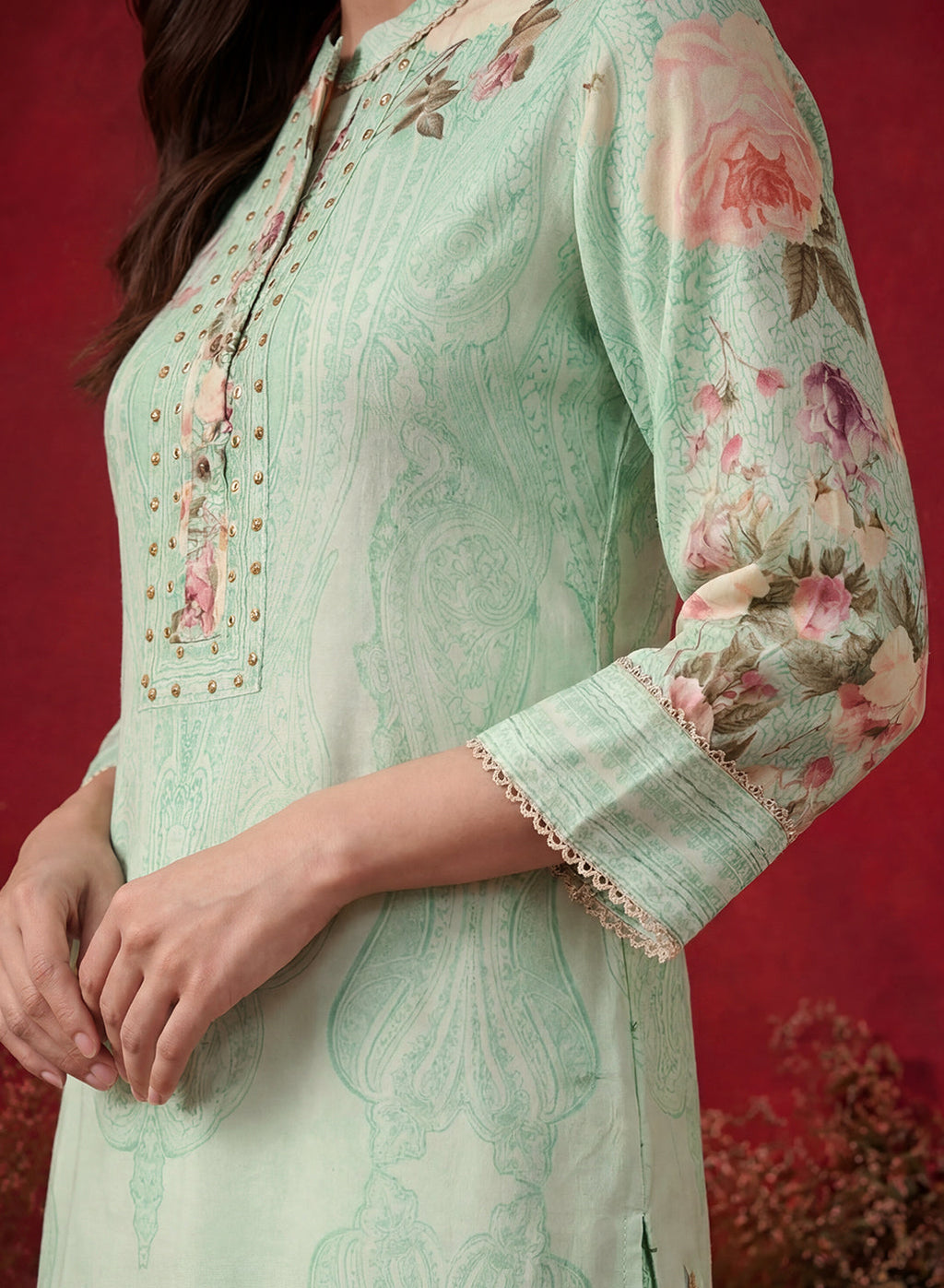 Mint  Green Printed Shantoon Regular Co-ord Set