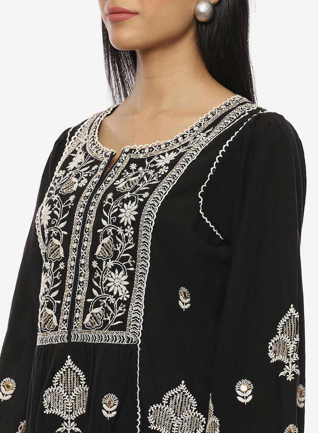 Black Nargis Collection Embroidered Tunic