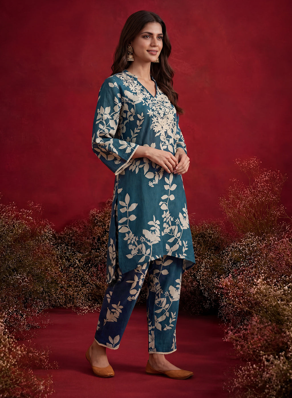 Blue Printed Cotton Blend Relaxed Co-ord Set