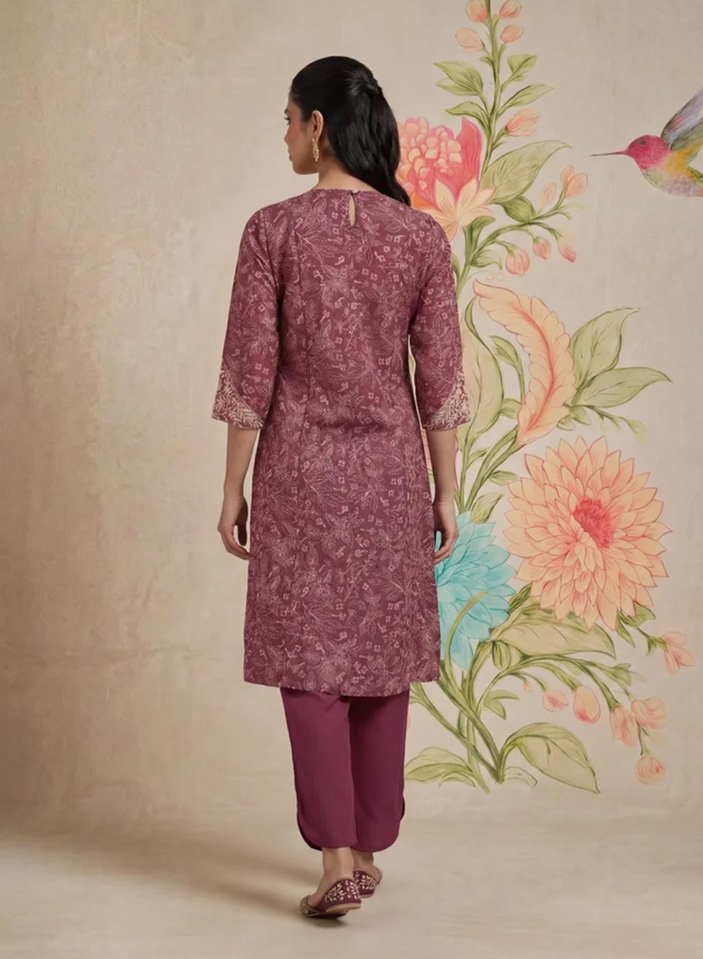 Iraavat Wine Embroidered Cotton Kurta Set