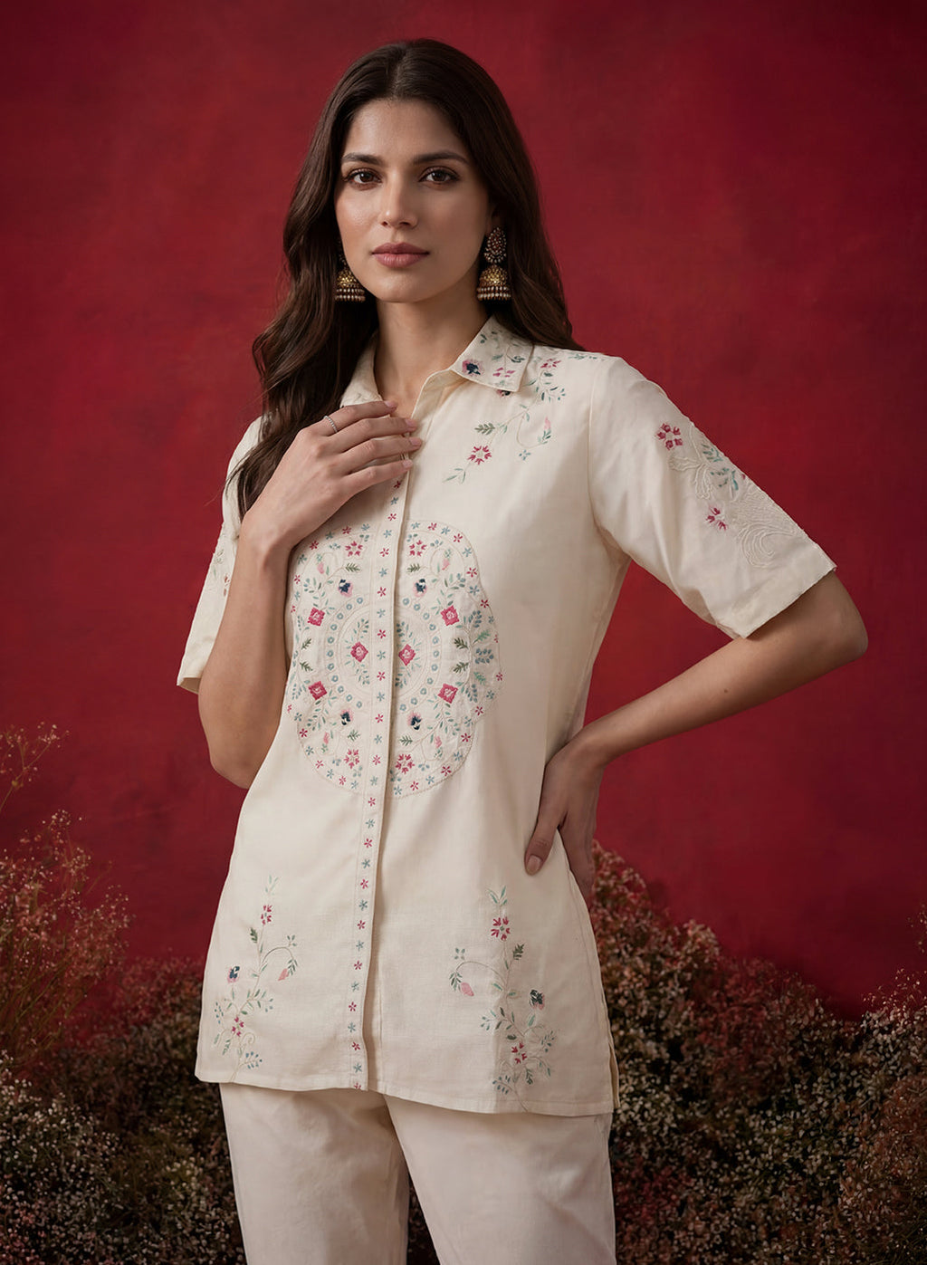 Ivory Embroidered Chanderi Regular Co-ord Set