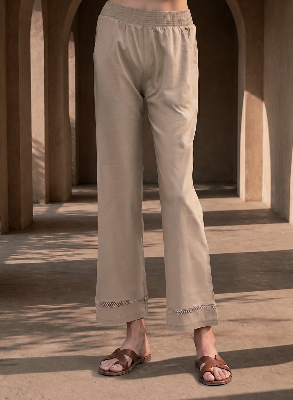 Beige Linen Blend Daily Wear Palazzos