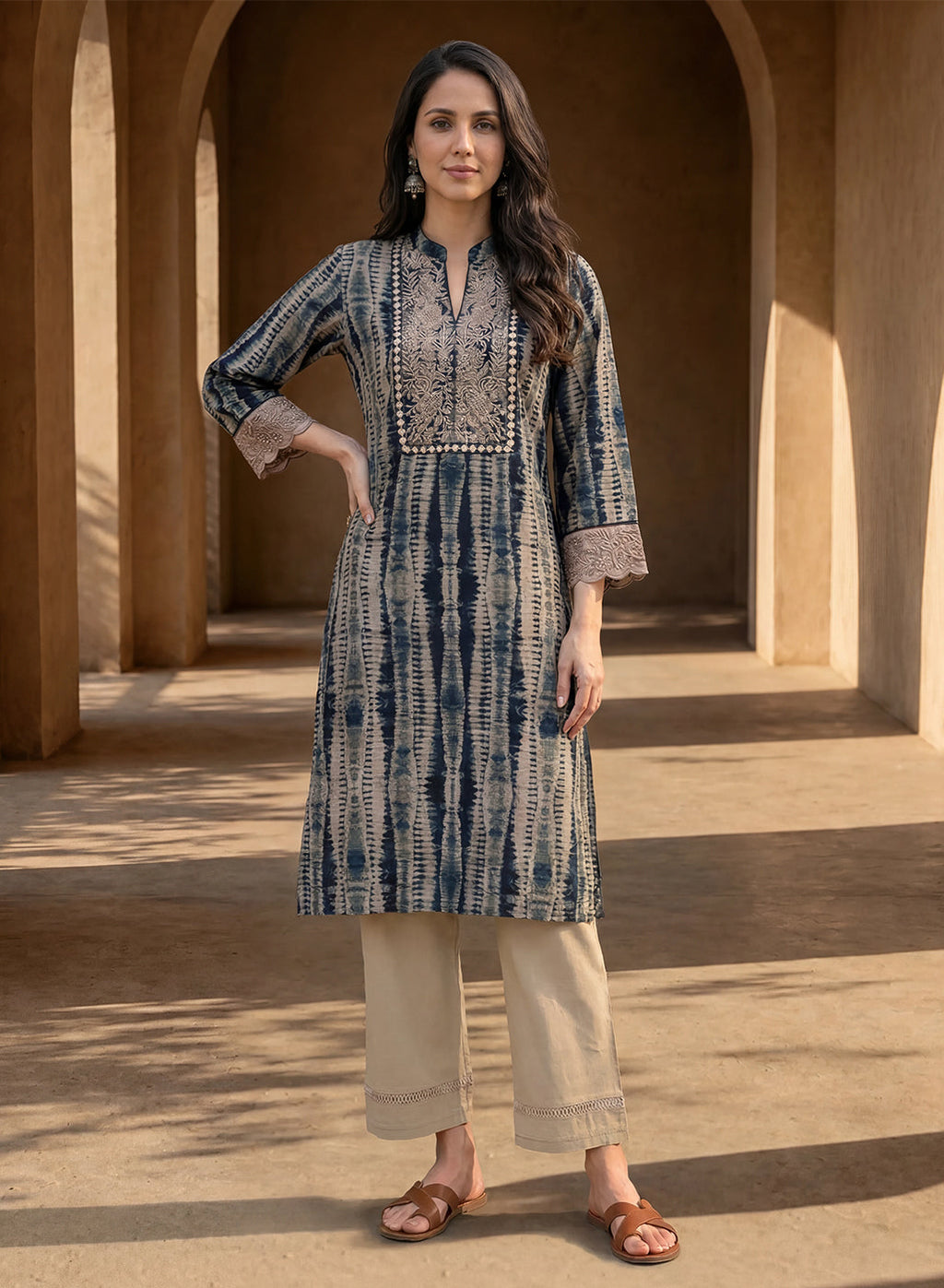 Beige Linen Blend Daily Wear Palazzos