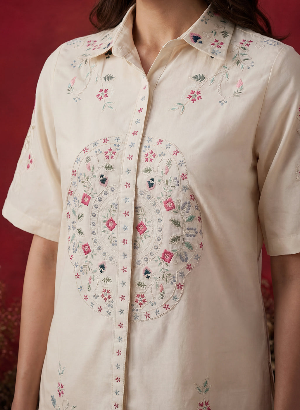 Ivory Embroidered Chanderi Regular Co-ord Set