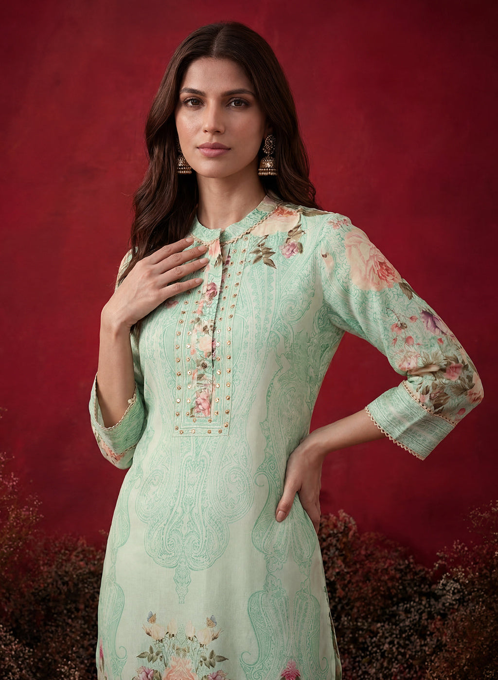 Mint  Green Printed Shantoon Regular Co-ord Set