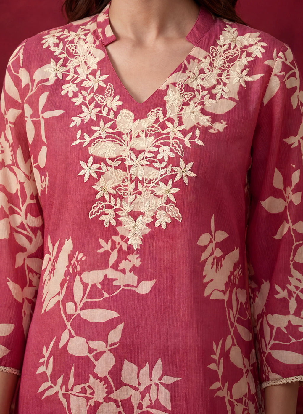 Fuchsia Printed Cotton Blend Relaxed Co-ord Set