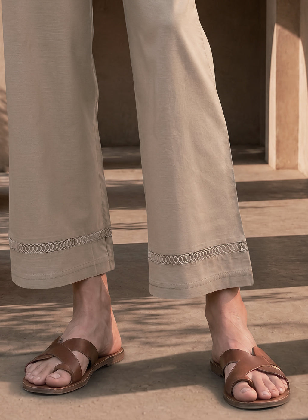 Beige Linen Blend Daily Wear Palazzos