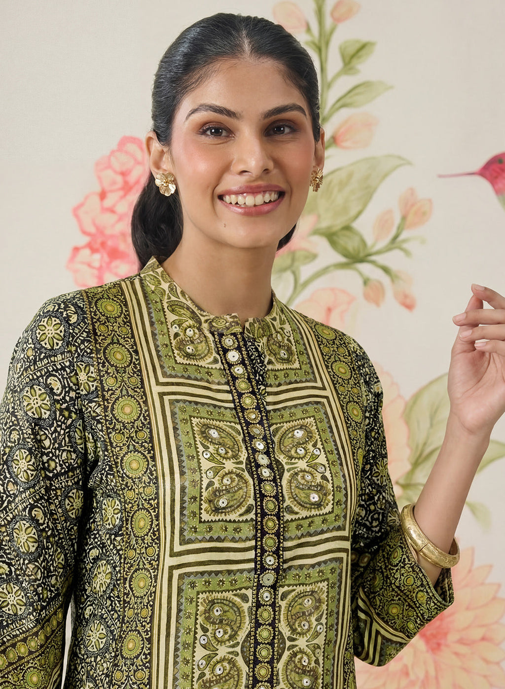 Yusra Navy Printed Shantoon Kurta