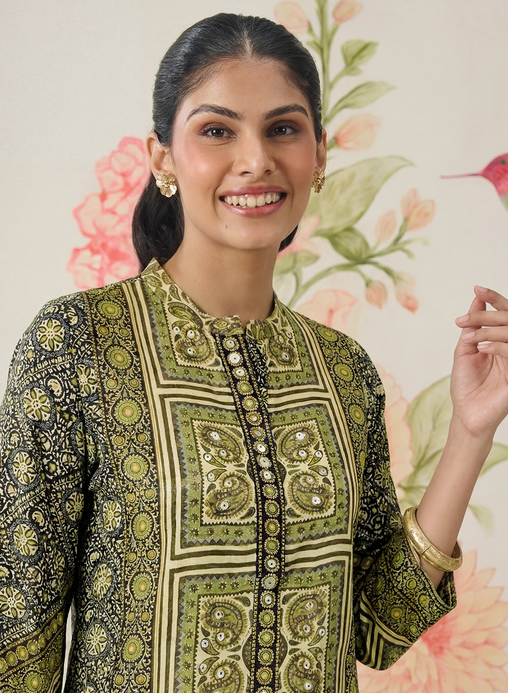 Yusra Navy Printed Shantoon Kurta