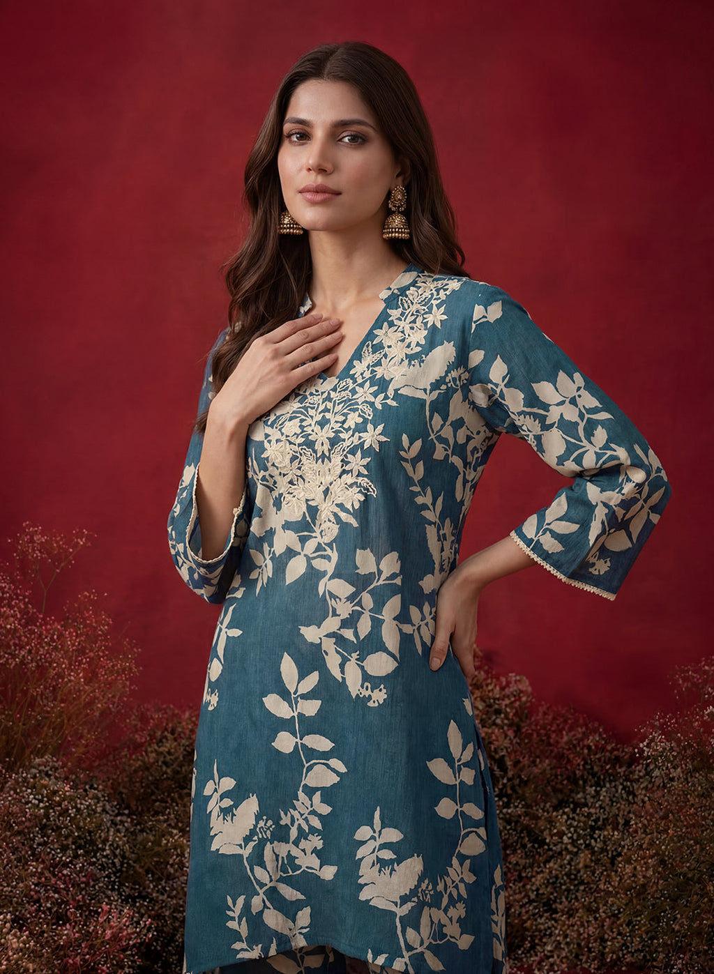 Blue Printed Cotton Blend Relaxed Co-ord Set
