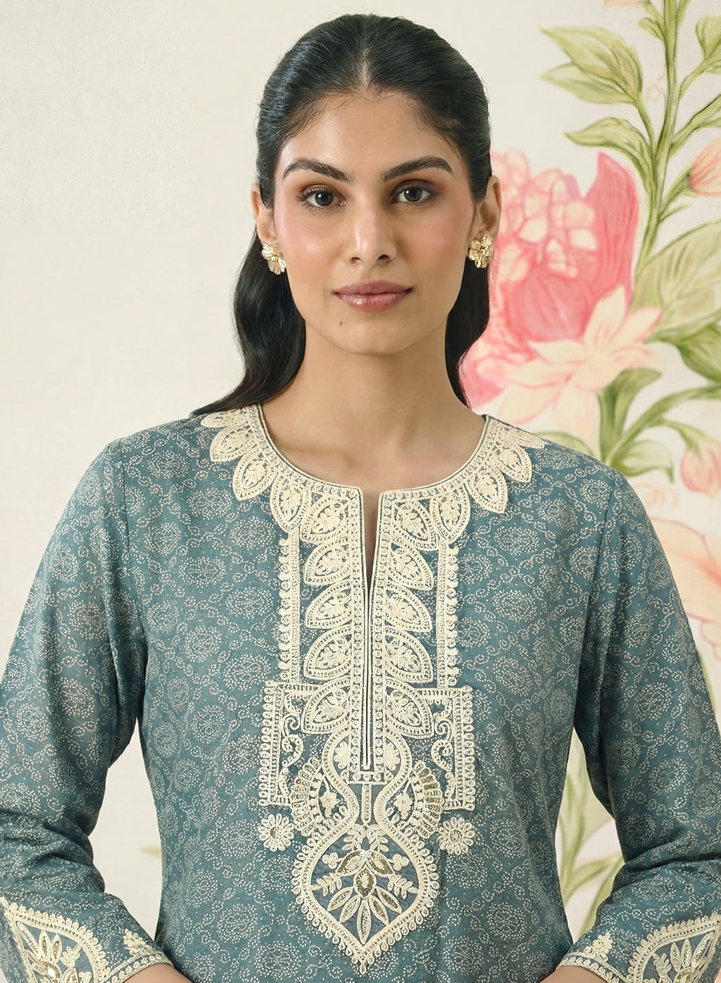 Pihu Blue Cotton Blend Printed Kurta set