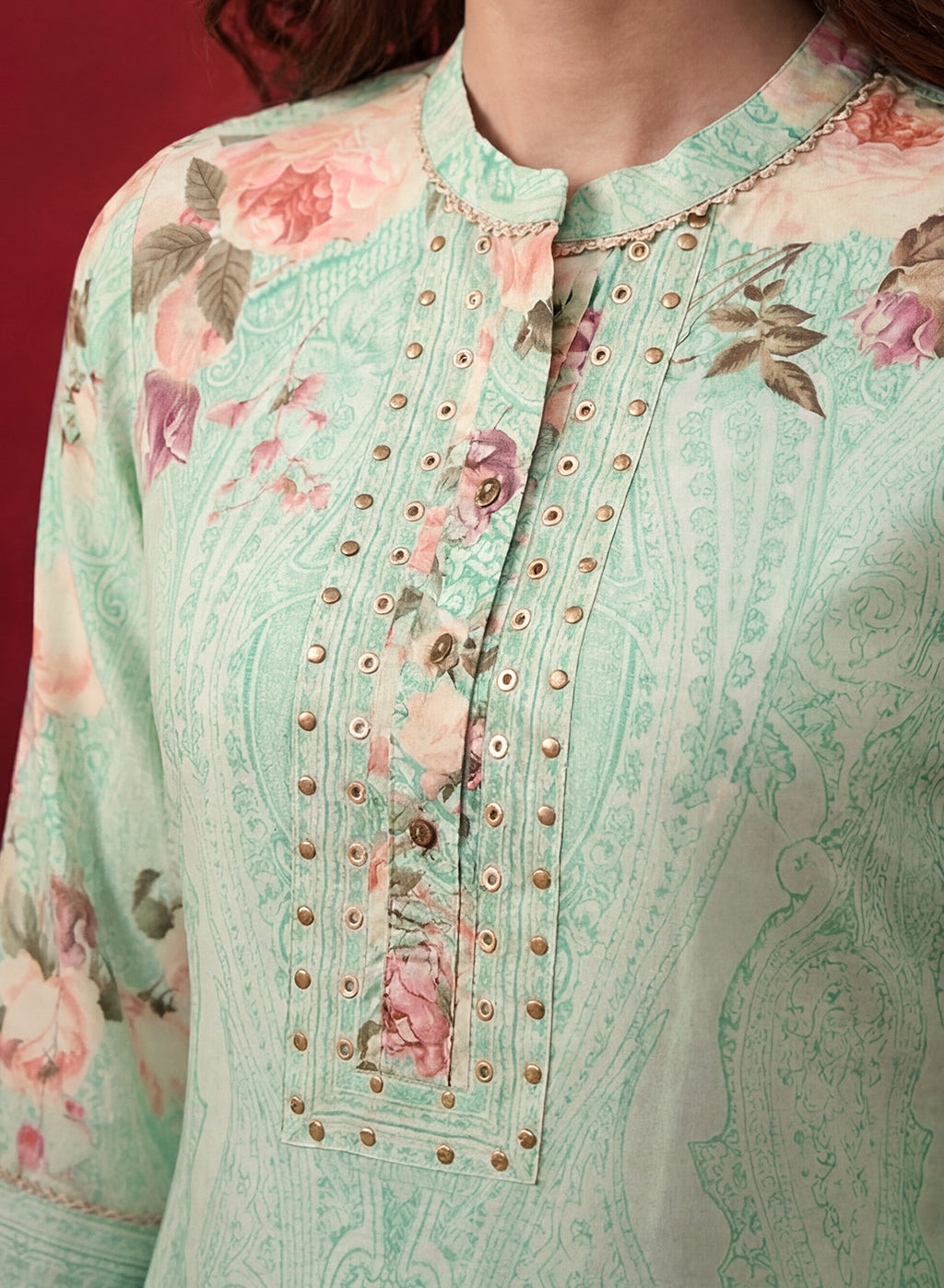 Mint  Green Printed Shantoon Regular Co-ord Set