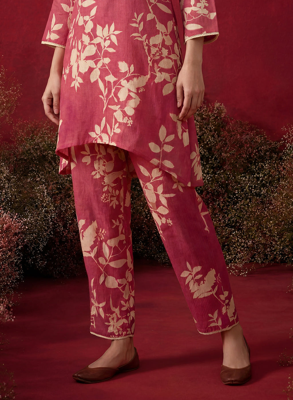 Fuchsia Printed Cotton Blend Relaxed Co-ord Set