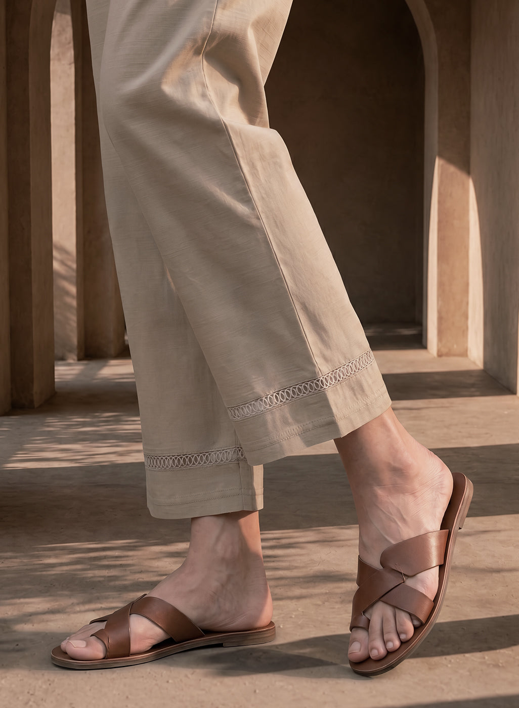 Beige Linen Blend Daily Wear Palazzos
