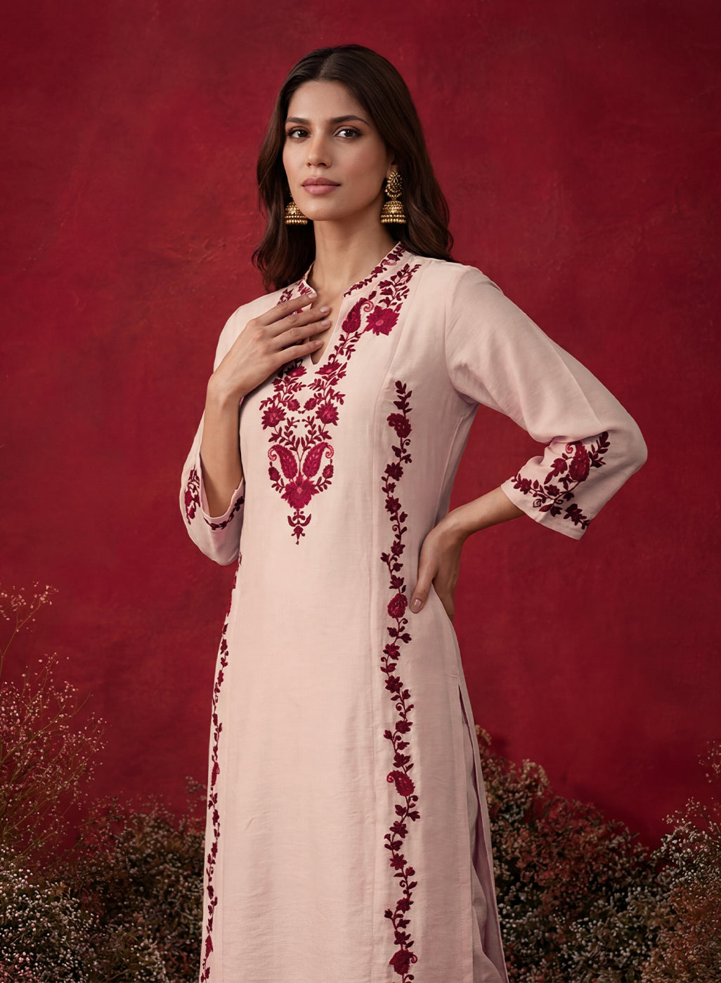 Ivory Embroidered Cotton Blend Everyday Kurta Set