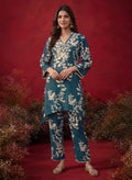 Blue Printed Cotton Blend Relaxed Co-ord Set
