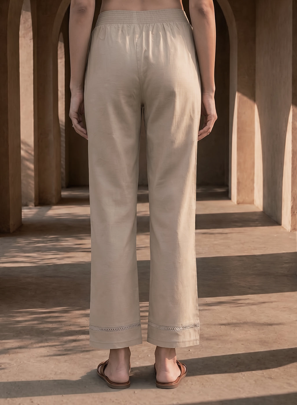 Beige Linen Blend Daily Wear Palazzos