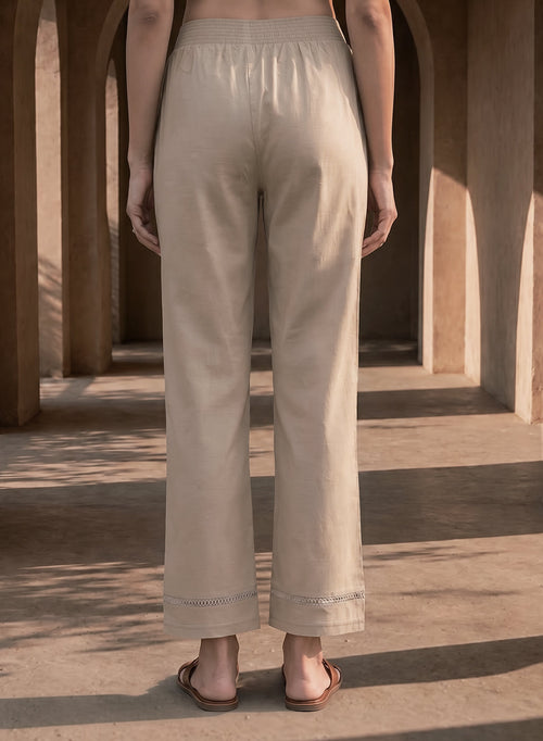 Beige Linen Blend Daily Wear Palazzos