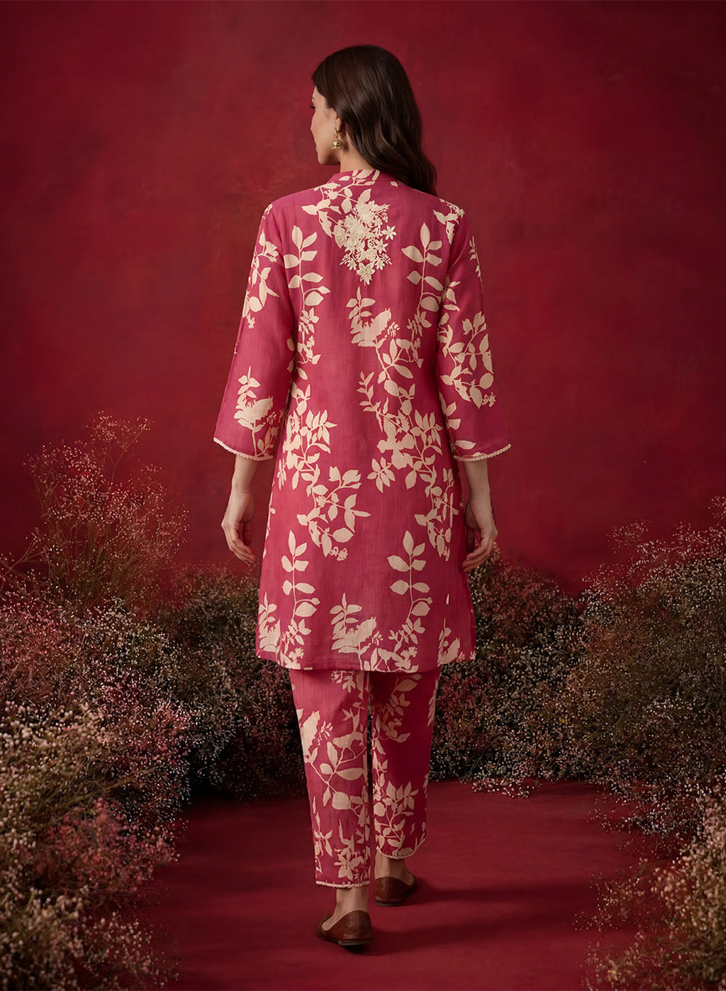 Fuchsia Printed Cotton Blend Relaxed Co-ord Set
