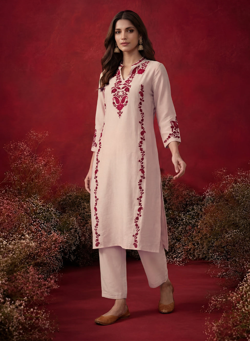 Ivory Embroidered Cotton Blend Everyday Kurta Set