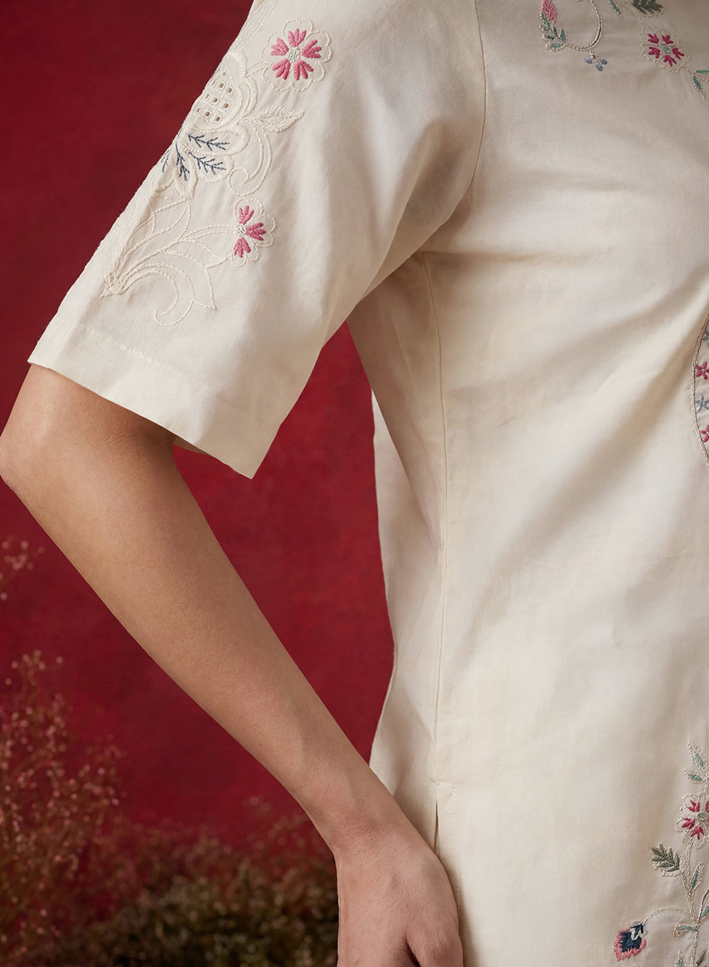 Ivory Embroidered Chanderi Regular Co-ord Set