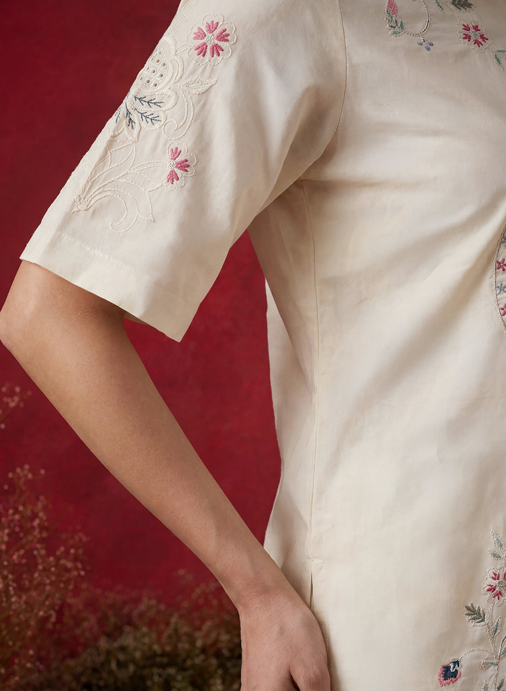 Ivory Embroidered Chanderi Regular Co-ord Set