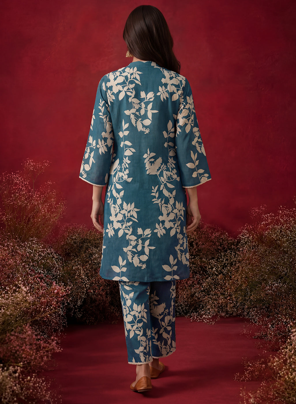 Blue Printed Cotton Blend Relaxed Co-ord Set