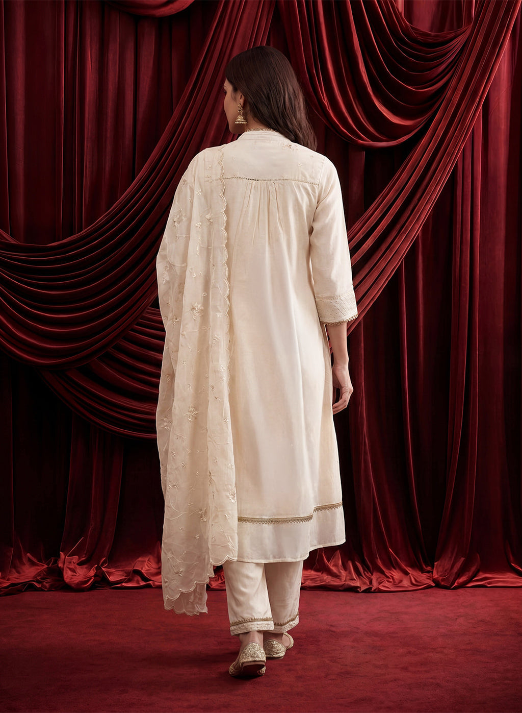 Ivory Embroidered Chanderi Suit Set