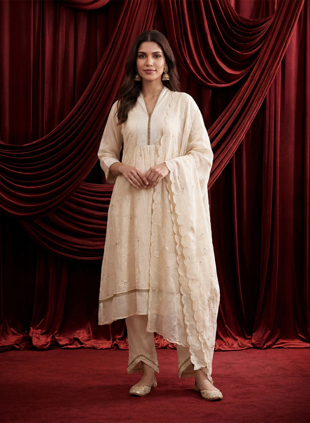 Ivory Embroidered Chanderi Suit Set