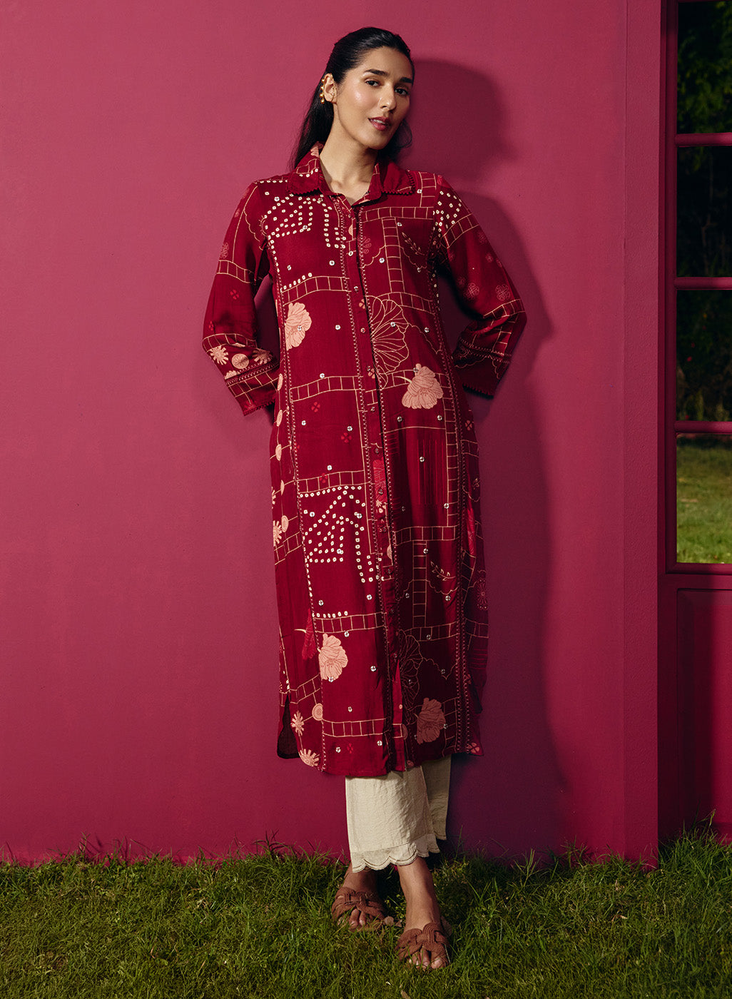 Bani Maroon Printed Straight Kurti