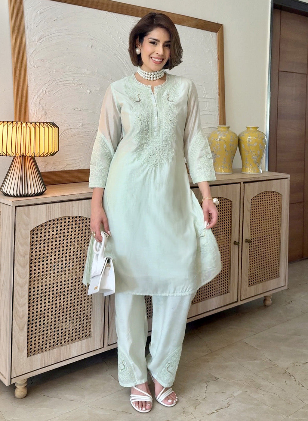 Suroor Mint Green Embroidered Chanderi Kurta Set