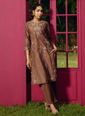 Jogan Brown Embroidered Chanderi Kurta Set