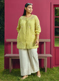 Savera Lemon Yellow Embroidered Chiffon A-line Top