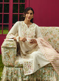 Aaradhya Ivory Embroidered Linen Suit Set with Dupatta