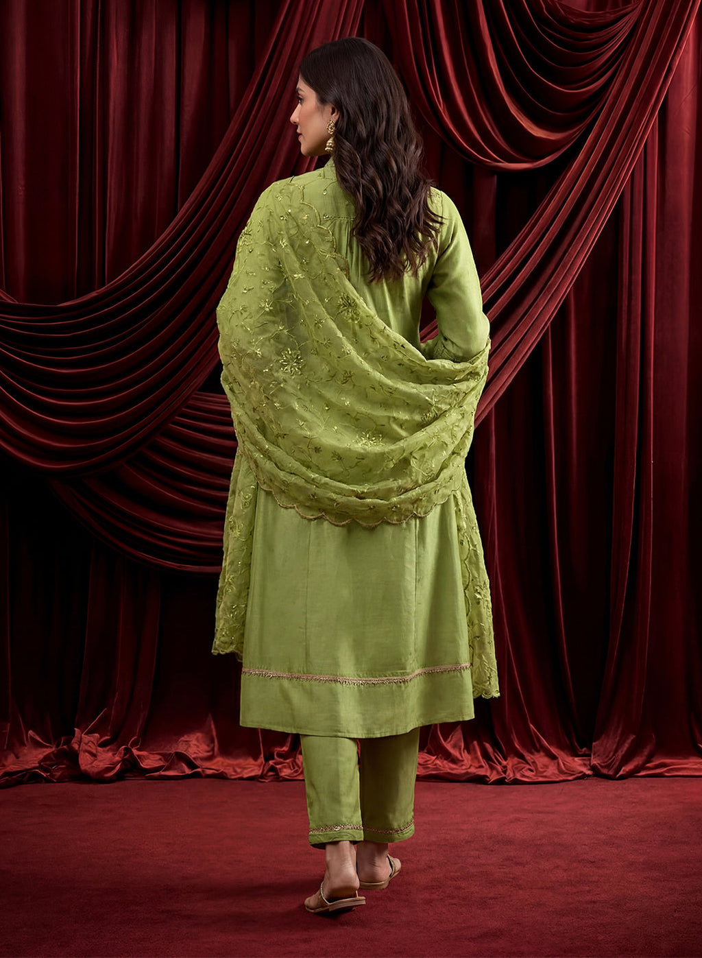 Spring Green Embroidered Chanderi Suit Set