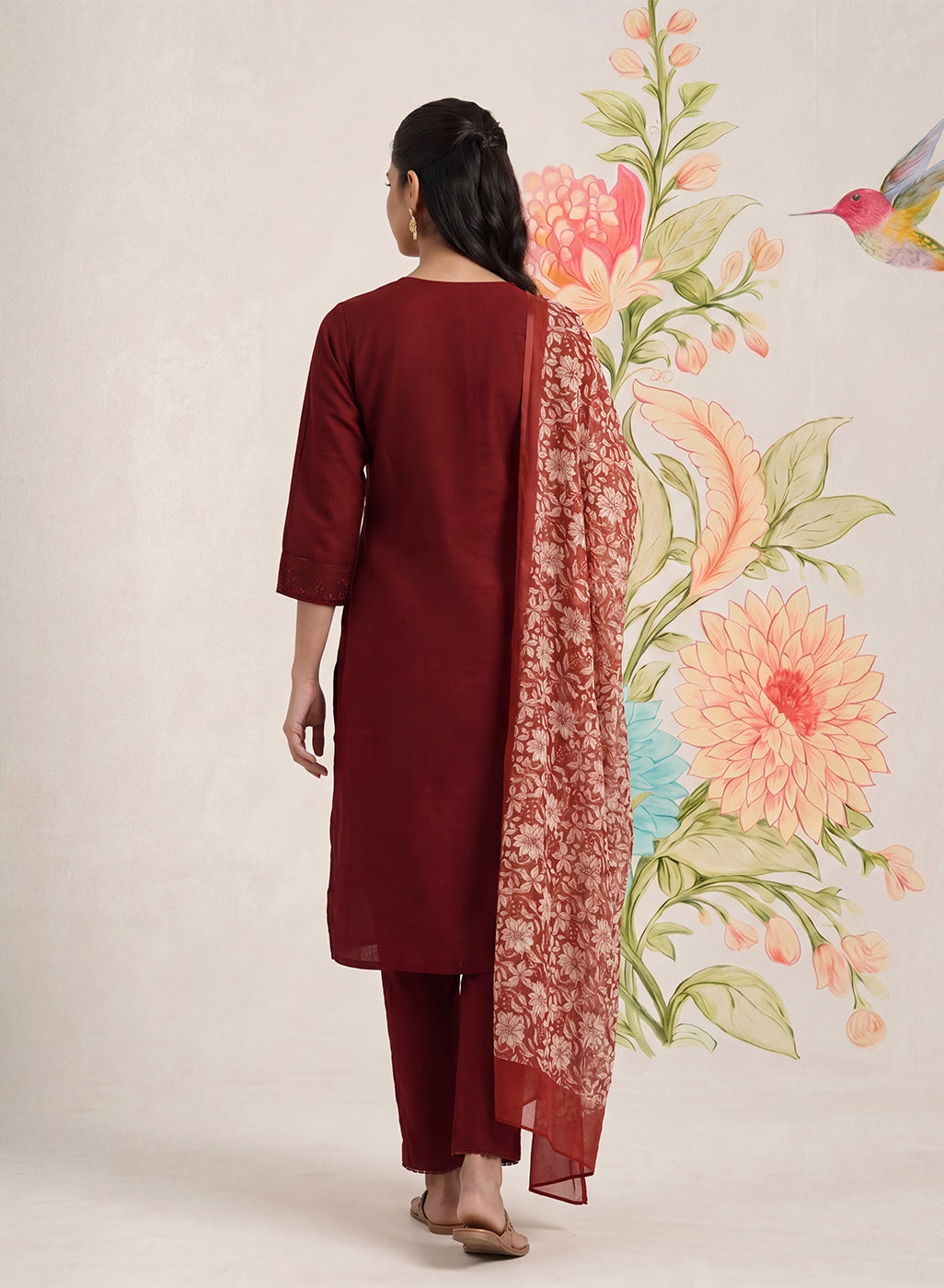 Ragini Maroon Embroidered Straight Suit Set with Dupatta
