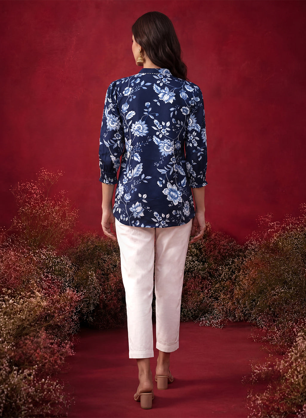 Navy All Over Printed Satin Shirt