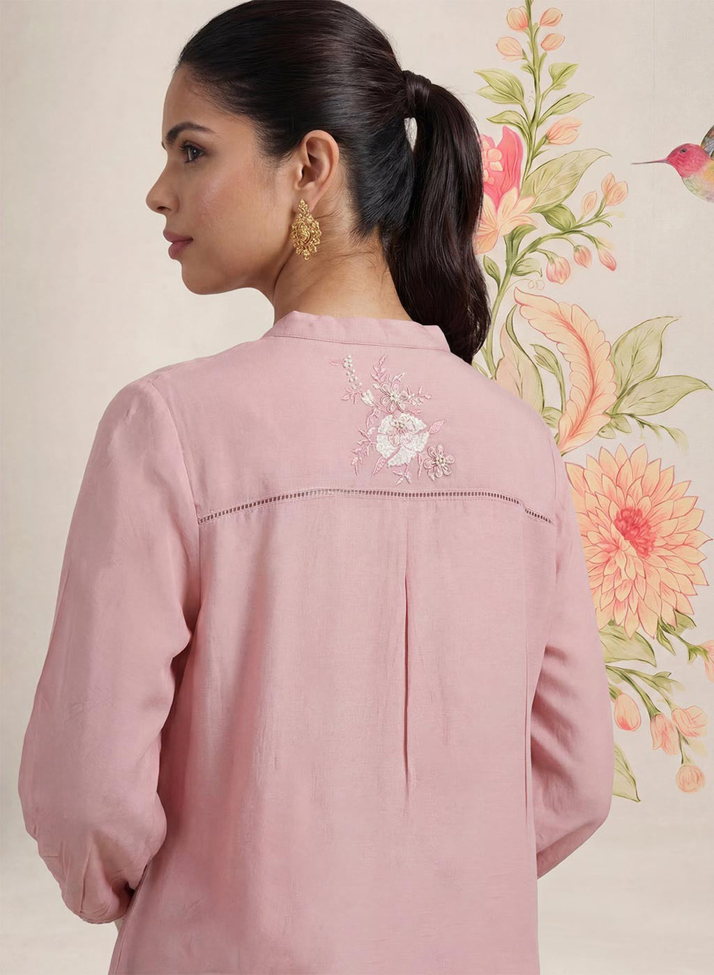 Kissa Pink Embroidered Shirt